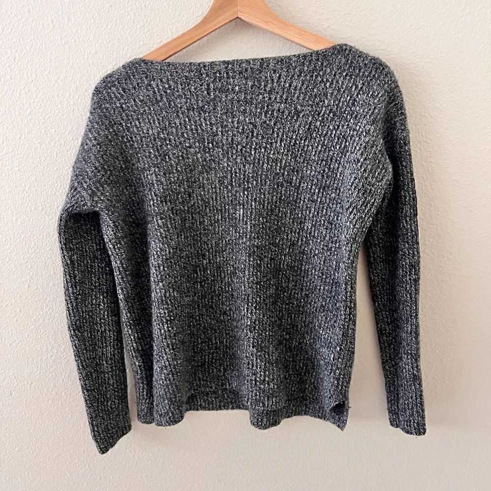 Madewell Merino Wool Marled Gray Leather Trim Ribbed Boatneck Sweater S‌‌‌‌‌‌‌‌